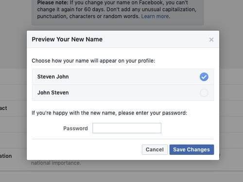 Change your name on Facebook 
