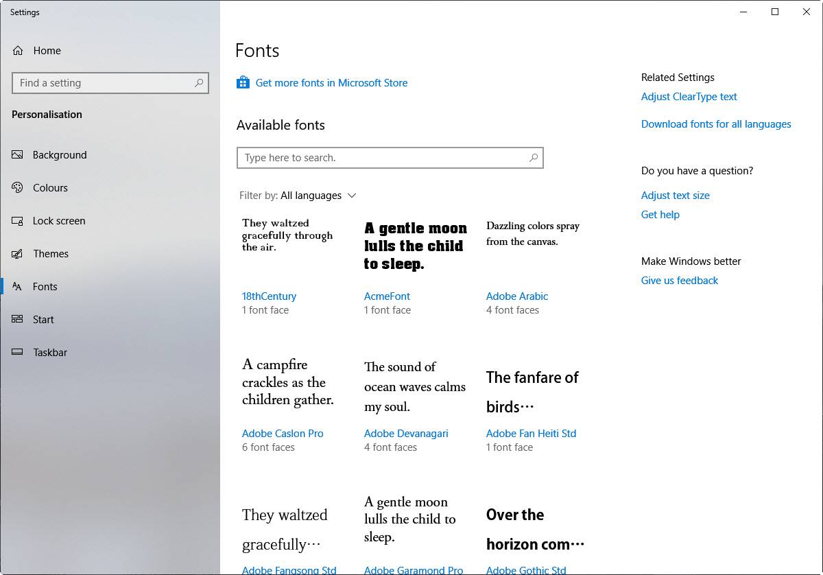 how to change font on Windows 10