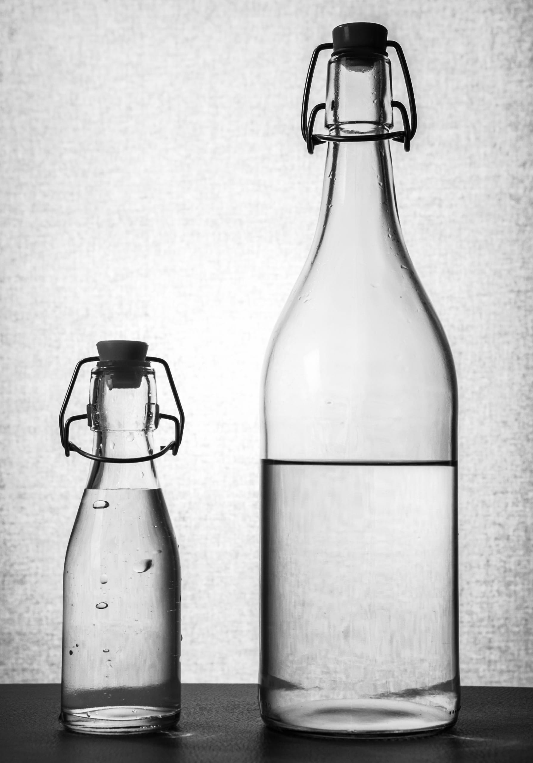 water, glass bottles, bottles