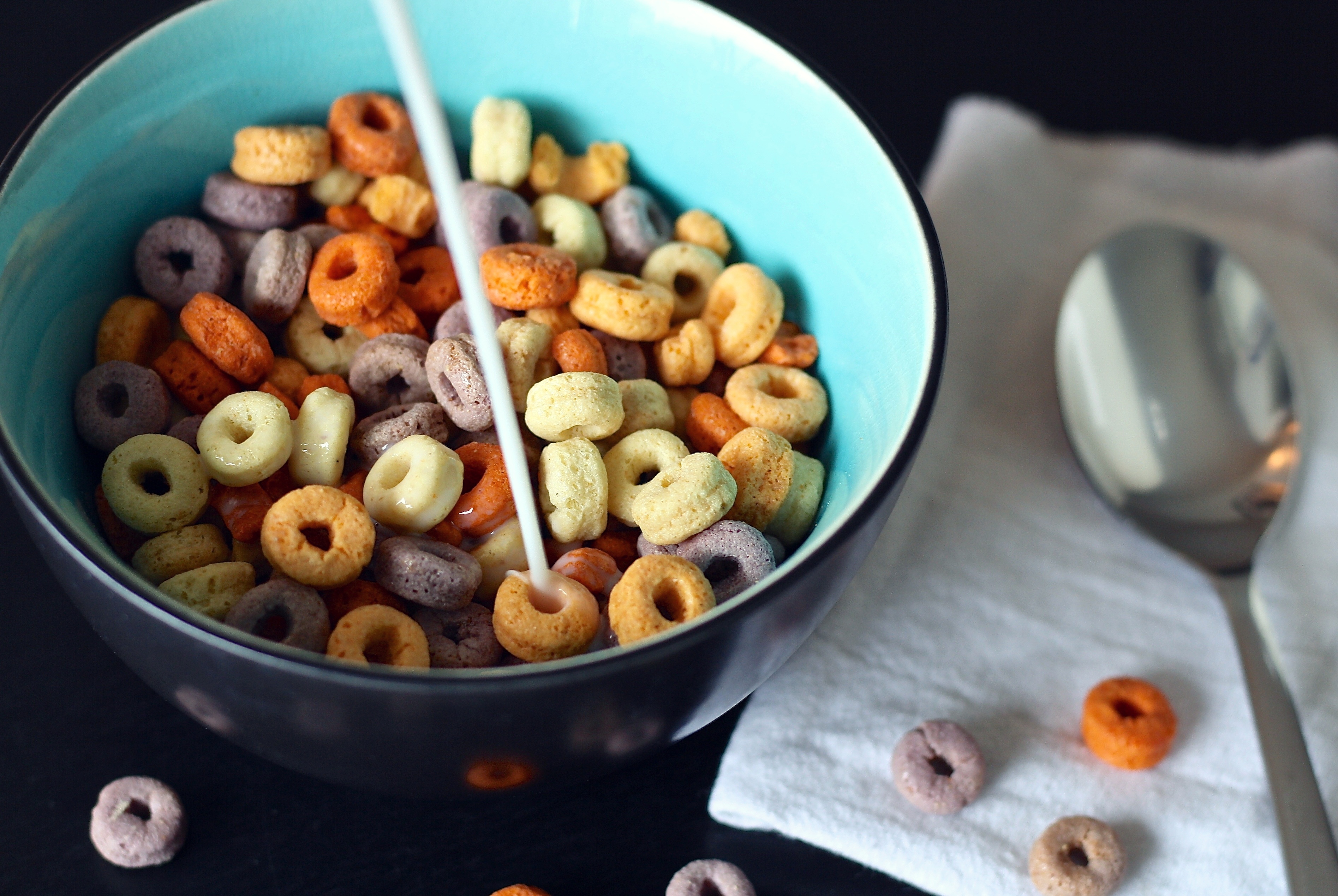 cereal, spoon, milk